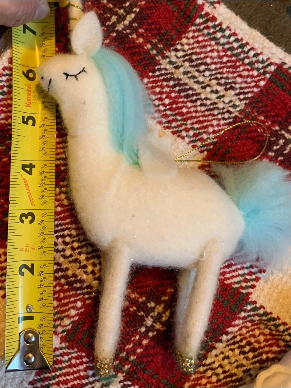 Plush White Unicorn Ornaments with Aqua Mane and Tail (Set)
